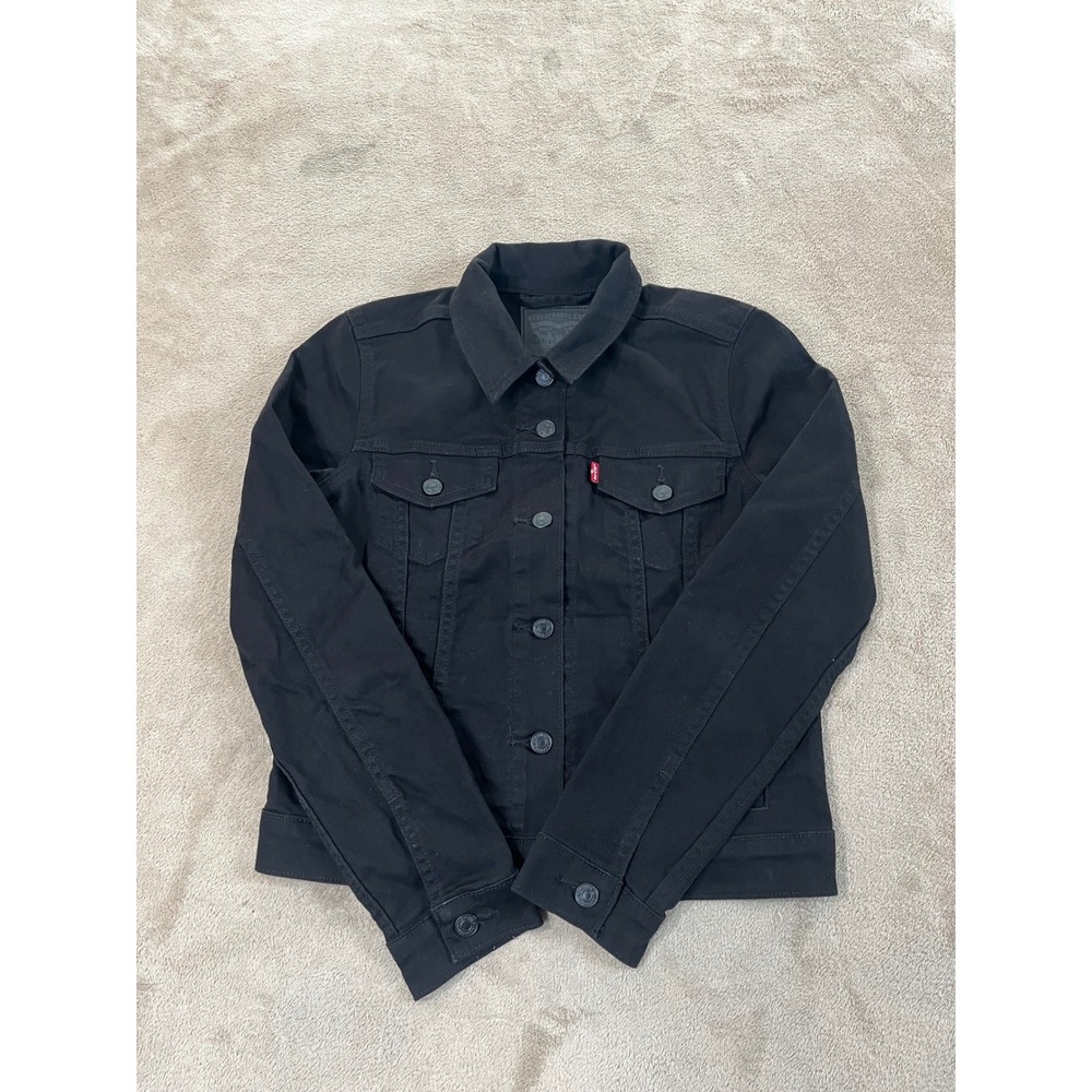 Levi's Trucker Denim Jacket Women's Size Small Black Button Up Button Front EUC